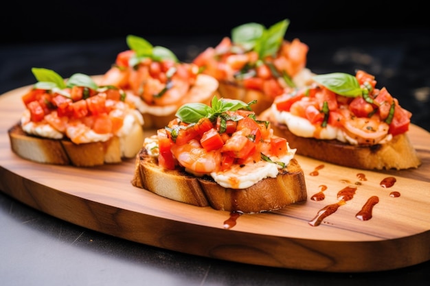 Bruschetta mit aufgespießten gegrillten Garnelen