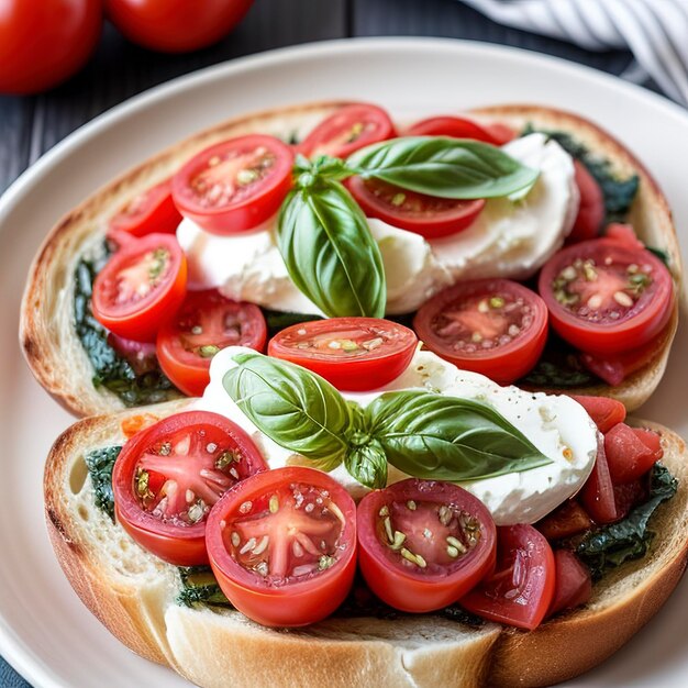 Bruschetta mit Tomaten, Mozzarella und Basilikum