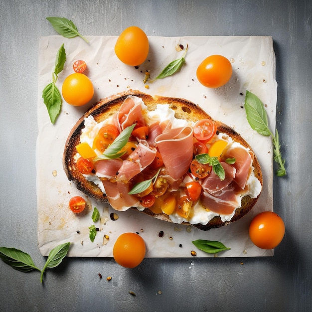 Bruschetta con tomates y albaricoques