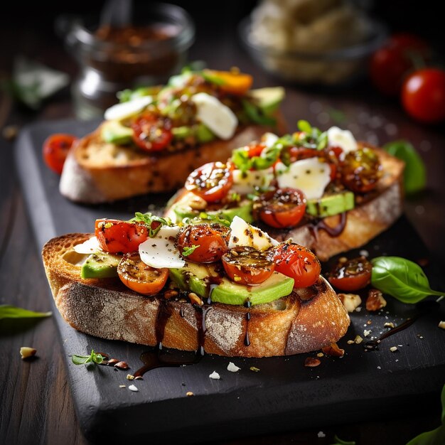 Bruschettas aus getrockneten Tomaten und Avocados