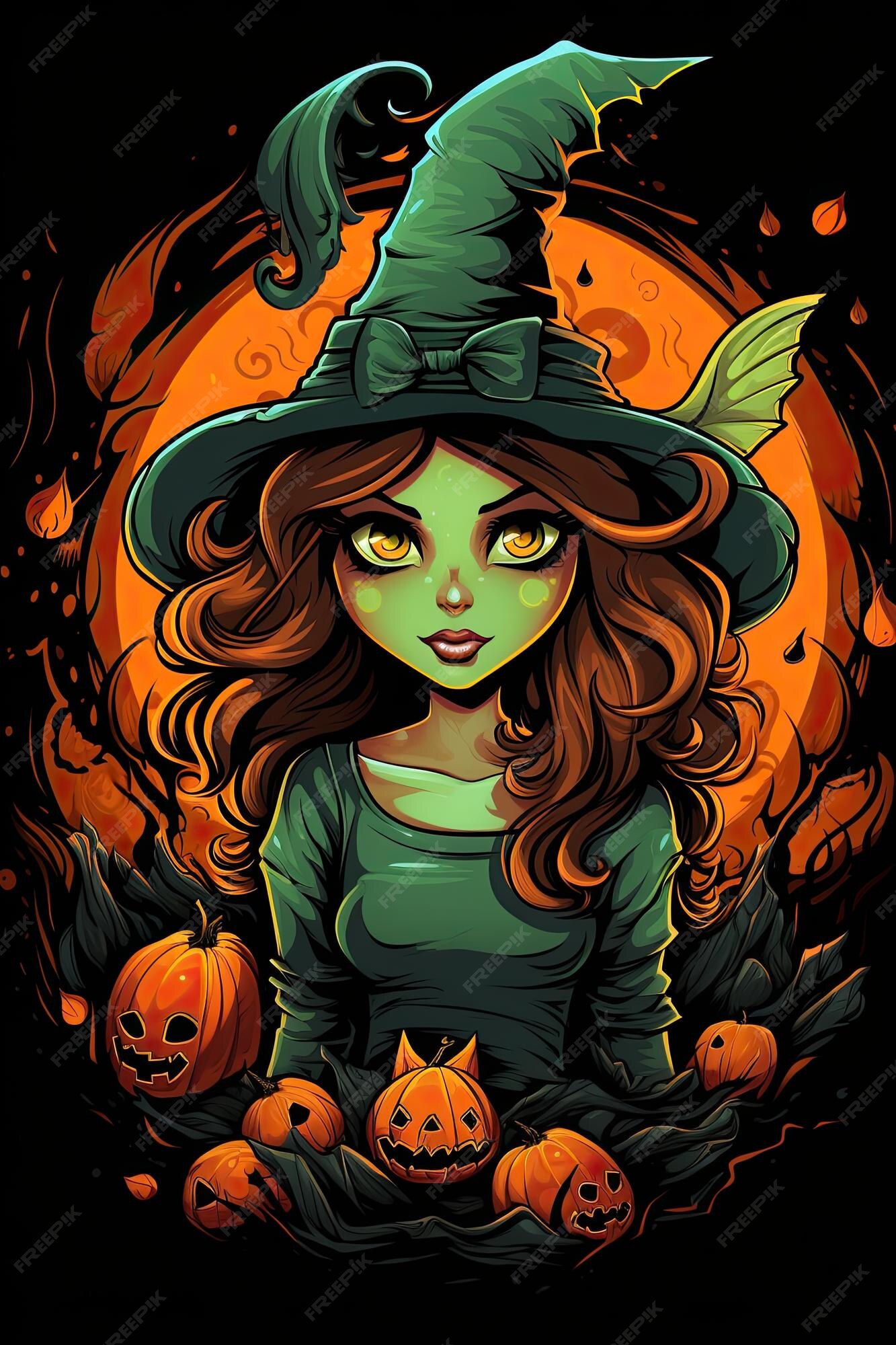 Bruxa bonita segura uma ilustração de halloween jakc o lantern