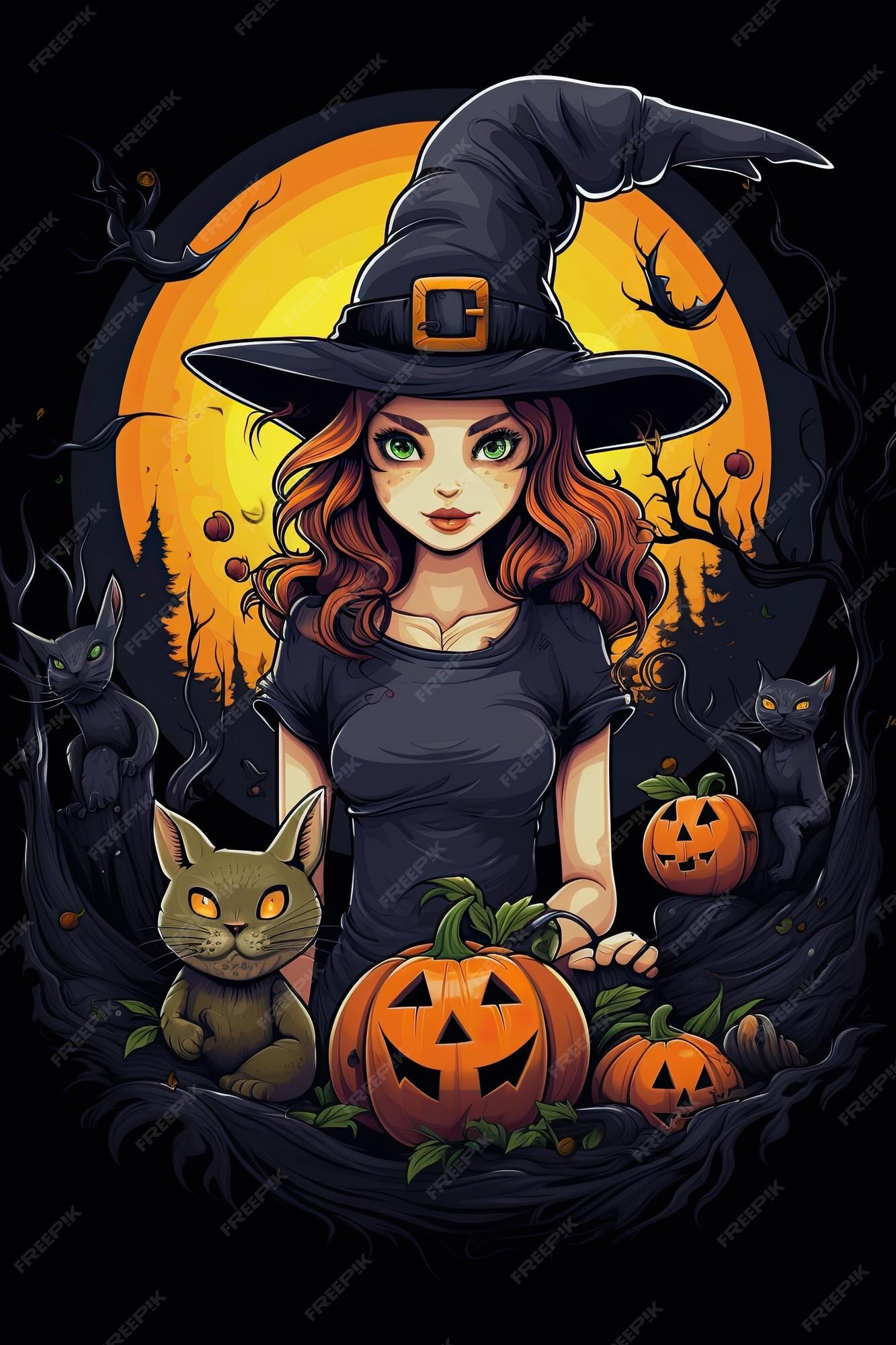 Bruxa bonita segura uma ilustração de halloween jakc o lantern