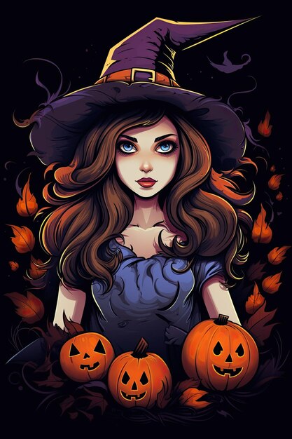 Bruxa bonita segura uma ilustração de halloween jakc o lantern