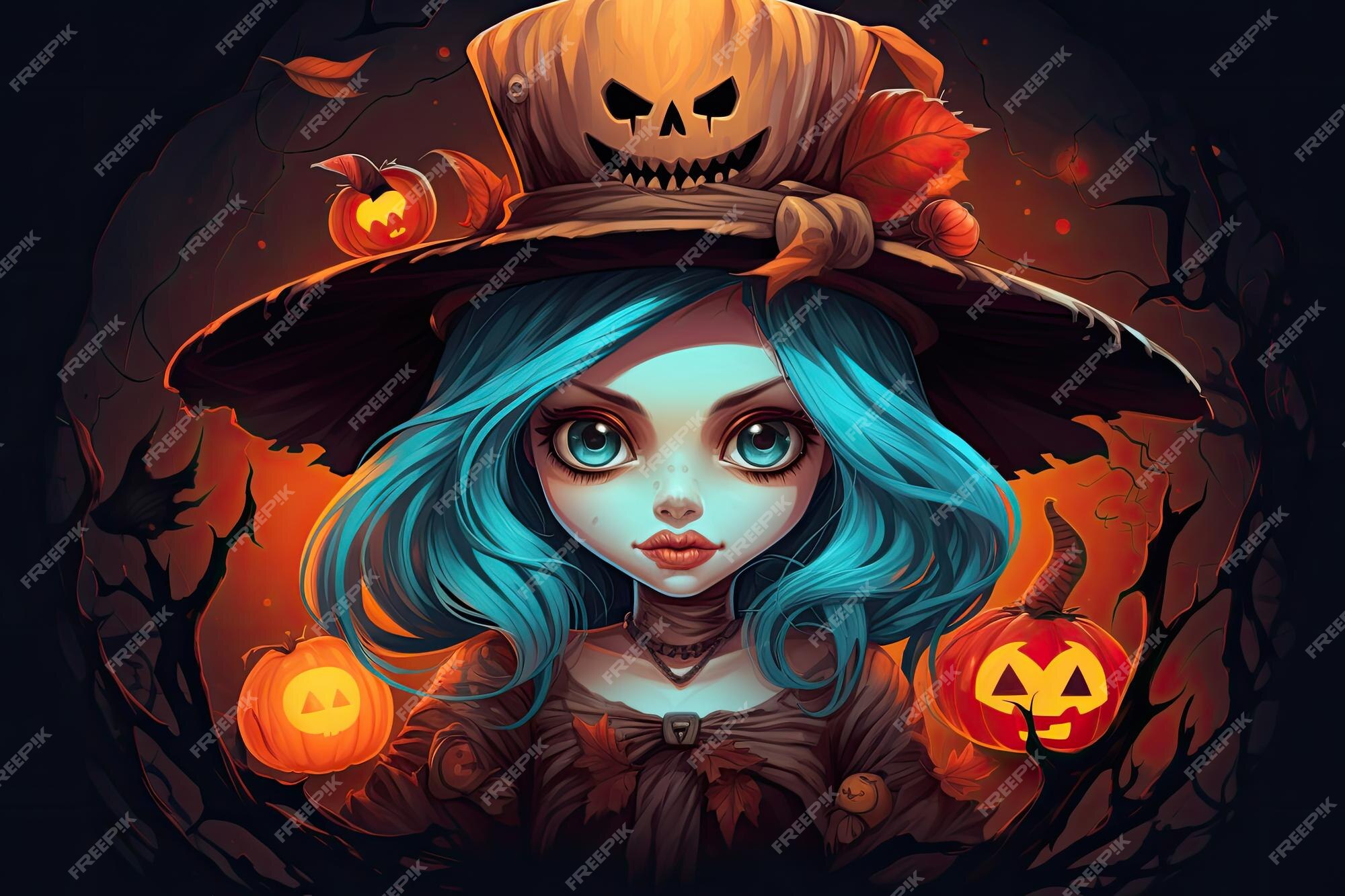 Bruxa bonita segura uma ilustração de halloween jakc o lantern