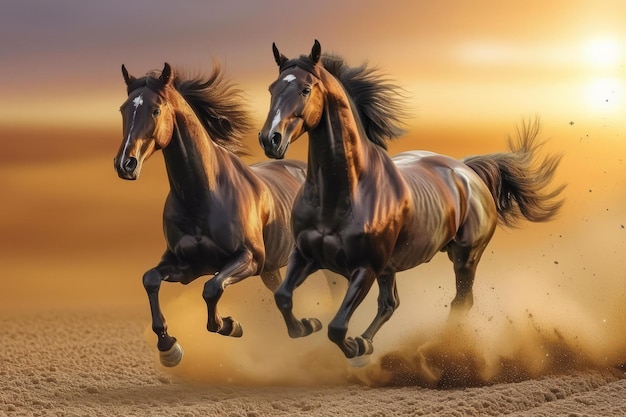 Foto btdois cavalos correndo no deserto