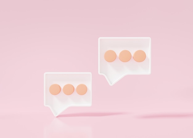 Bubble-Chat oder Kommentar Social Media Online-Konzept mit Show-SMS, Nachricht, Kommunikation, digitale Kommunikation minimal auf rosa Hintergrund, Banner, Website, 3D-Rendering