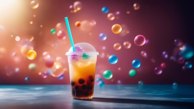 Bubble Milk Tea Brauner Zucker Perlenmilch Tee auf dem farbigen Hintergrund