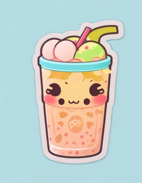 Bubble Tea Cutie personagem alegre com palha