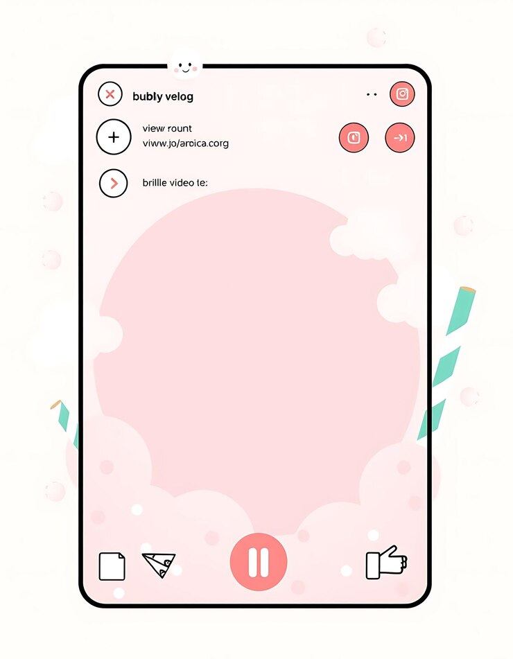 Foto bubbly boba theme layout screen para un vlog de estilo de vida con diseño de interfaz de juego y rosa pastel