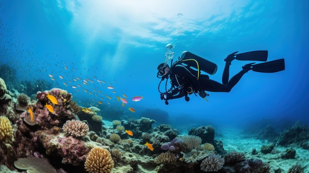 Buceador con arrecife de coral