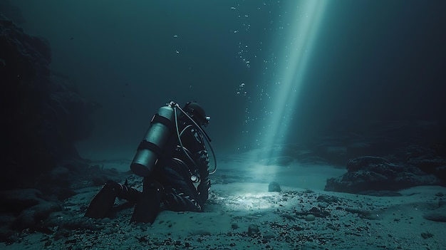 Buceador repitiendo cables eléctricos de aguas profundas