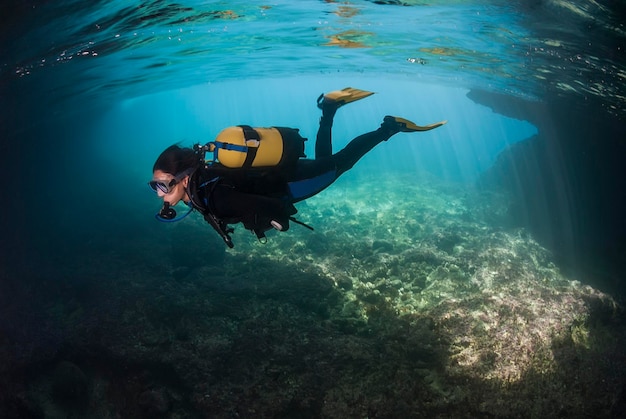 Bucear en una cueva submarina