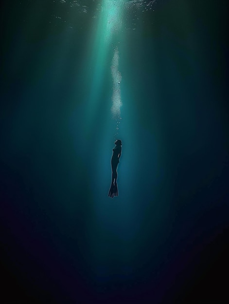 Buceo profundo humano en el mundo del paisaje submarino