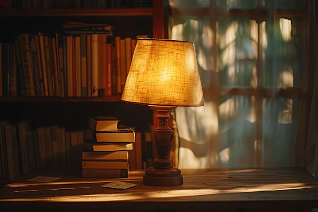 Buch als Silhouette Tischlampe Schatten auf Wand Weich und D Kreatives Foto von elegantem Hintergrund