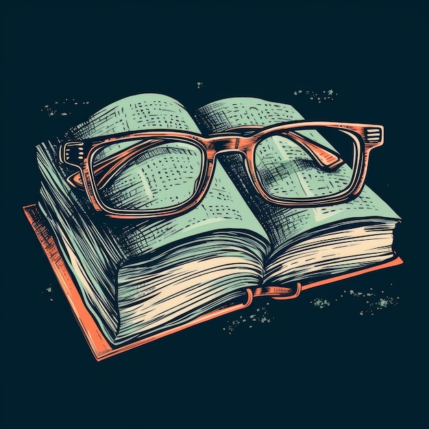 Buch und Brille Vektor-Illustration für T-Shirt