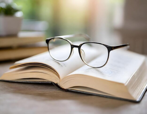 Foto buch- und leseglaskomposition klassisches konzept der schriftsteller bildung erholung