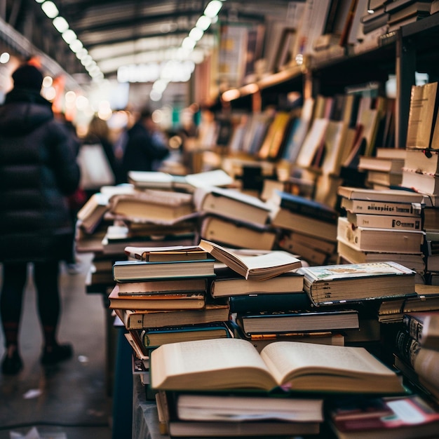 Foto buchmesse mit verschiedenen titeln auf dem tisch