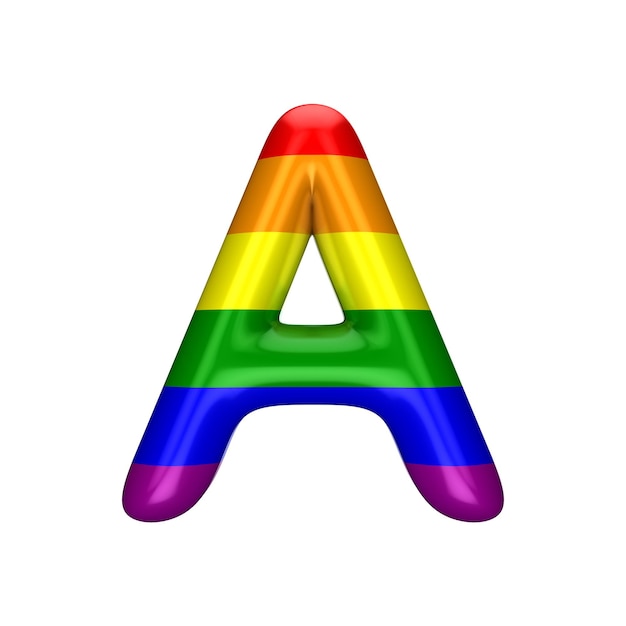 Buchstabe A Gay Pride Rainbow Flag Alphabet LGBT-Schriftart 3D-Rendering