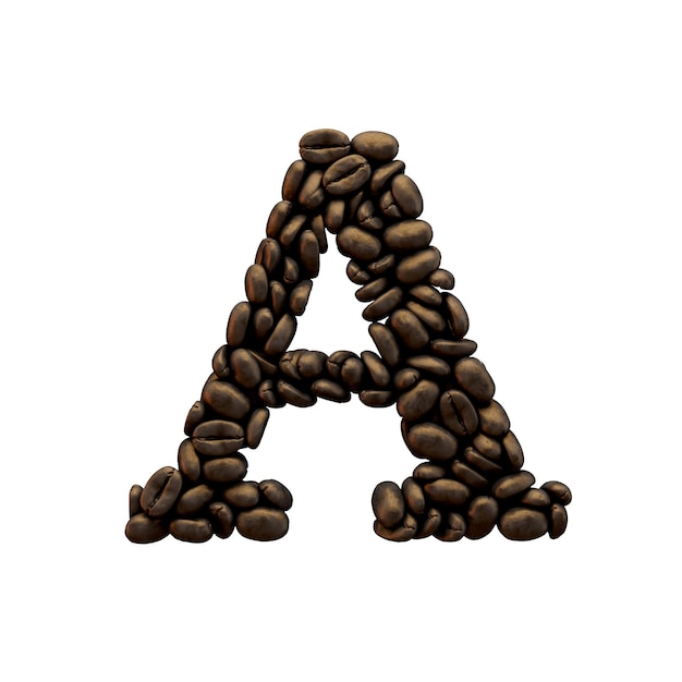 Buchstabe A Kaffeebohne Alphabet Schriftzug 3D-Rendering