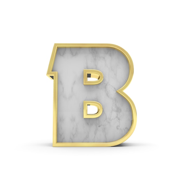 Buchstabe B Marmor- und Goldschriftart 3D-Rendering