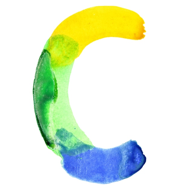 Buchstabe C - Lebendiges Aquarell-Alphabet. Farben ähneln der Flagge Brasiliens