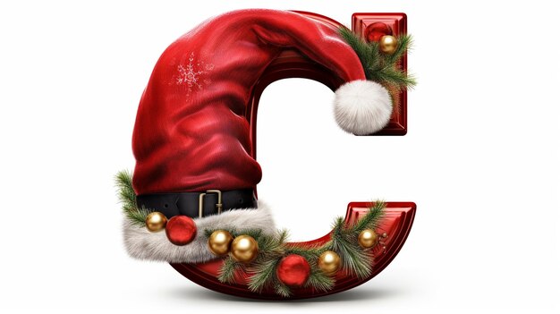 Buchstabe C mit Weihnachtsschmuck mit rotem Weihnachtenmütze