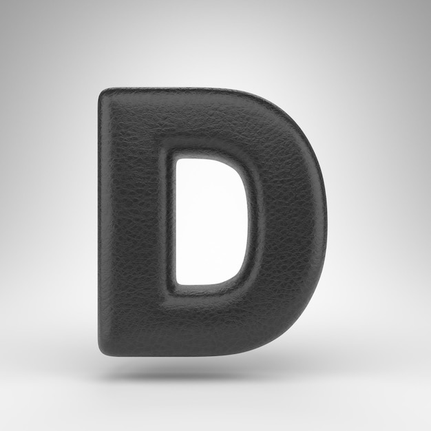 Buchstabe D Großbuchstaben auf weißem Hintergrund. Schwarzes Leder 3D gerenderte Schrift mit Hautstruktur.