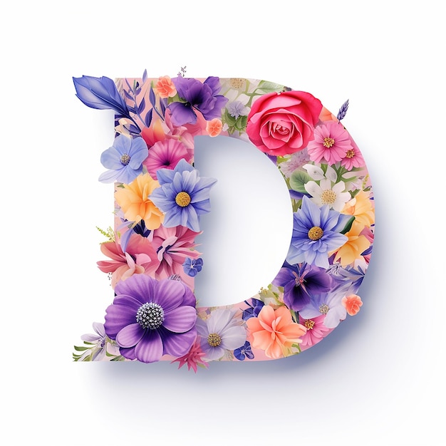 Buchstabe D im Papierschnitt-Stil mit generischem Logo-Blumenmuster