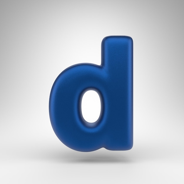 Buchstabe D Kleinbuchstaben auf weißem Hintergrund. Anodisierte blaue 3D-gerenderte Schriftart mit matter Textur.