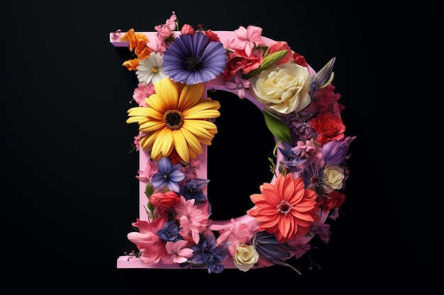 Buchstabe D mit Blumenelementen Schönes Illustrationsbild Generative KI