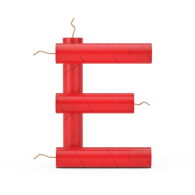 Buchstabe E als Dynamite Sticks Alphabet Collection auf weißem Hintergrund. 3D-Rendering