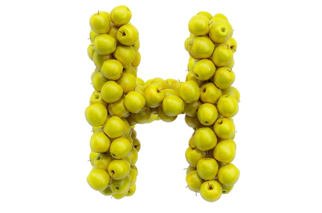 Buchstabe H aus gelben Äpfeln 3D-Rendering
