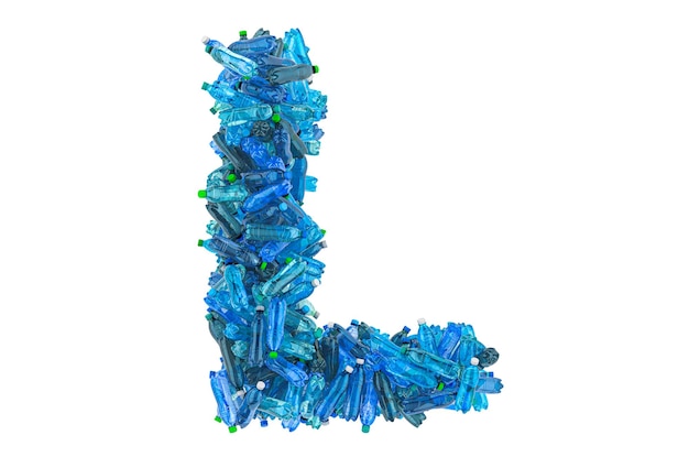 Buchstabe L aus Plastikwasserflaschen 3D-Rendering