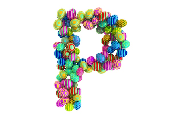 Buchstabe P aus farbigen Ostereiern 3D-Rendering