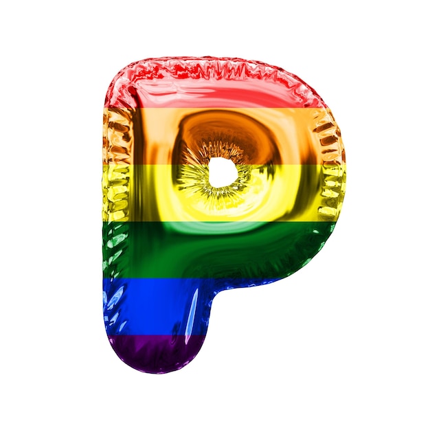 Buchstabe p Gay-Pride-Flagge glänzender Folienballon Schriftart d-Rendering
