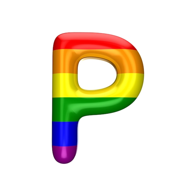 Buchstabe P Gay Pride Rainbow Flag Alphabet LGBT-Schriftart 3D-Rendering