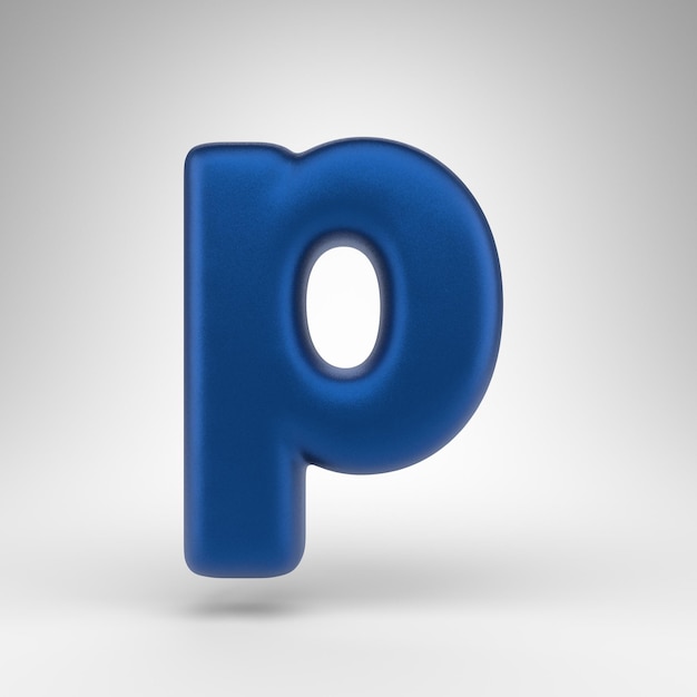 Buchstabe P Kleinbuchstaben auf weißem Hintergrund. Anodisierte blaue 3D-gerenderte Schriftart mit matter Textur.