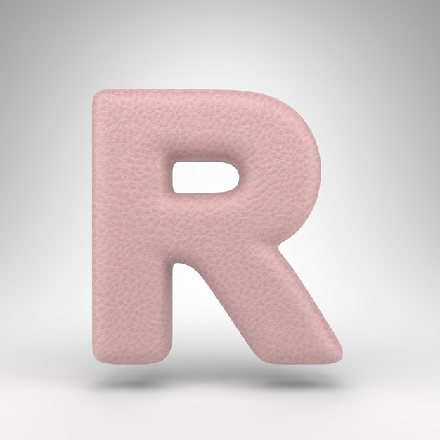 Buchstabe R Großbuchstaben auf weißem Hintergrund. Rosa Leder 3D gerenderte Schrift mit Hautstruktur.