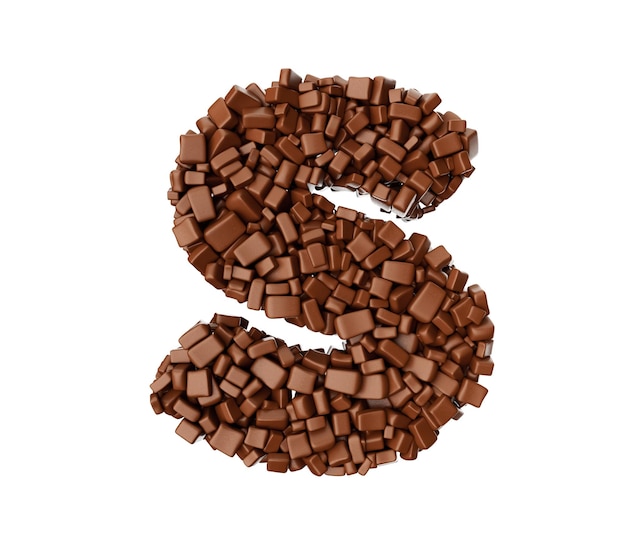 Buchstabe S aus Schokolade Chunks Schokoladenstücke Alphabet Wort S 3D-Darstellung
