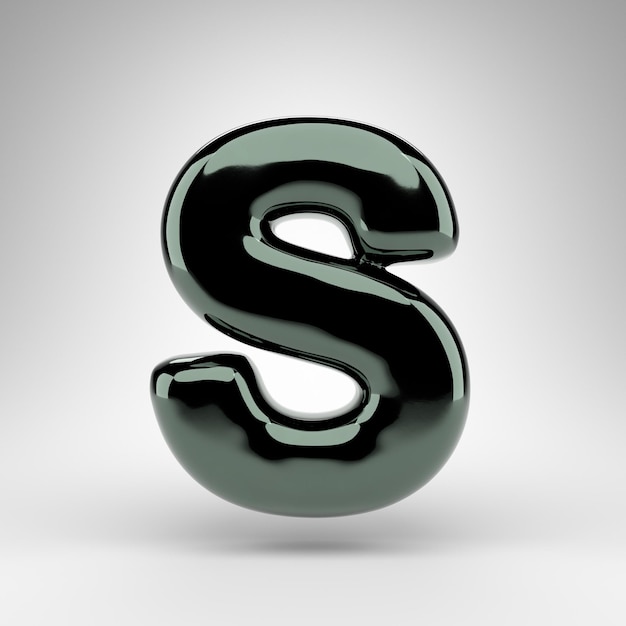 Buchstabe S Großbuchstaben auf weißem Hintergrund. Grünes Chrom 3D gerenderte Schriftart mit glänzender Oberfläche.