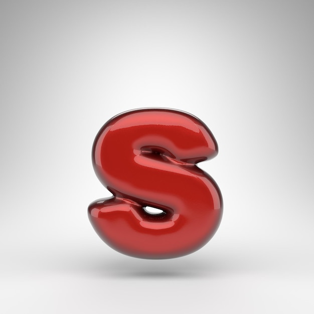 Buchstabe S Kleinbuchstaben auf weißem Hintergrund. Rote Autolack 3D gerenderte Schriftart mit glänzender metallischer Oberfläche.