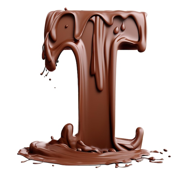 Buchstabe T mit schmelzender Schokolade, isoliert auf weiss Generati