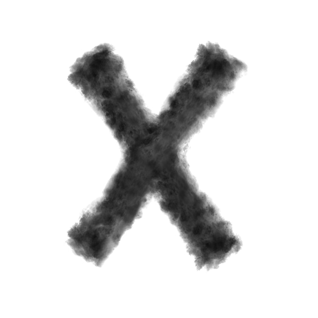 Buchstabe x aus schwarzen Wolken auf weißem Hintergrund