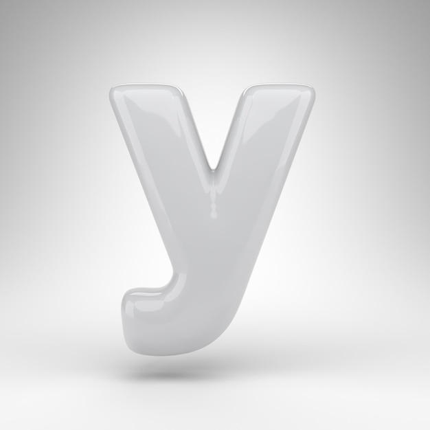 Buchstabe Y Kleinbuchstaben auf weißem Hintergrund. Weißer Kunststoff 3D gerenderte Schriftart mit glänzender Oberfläche.