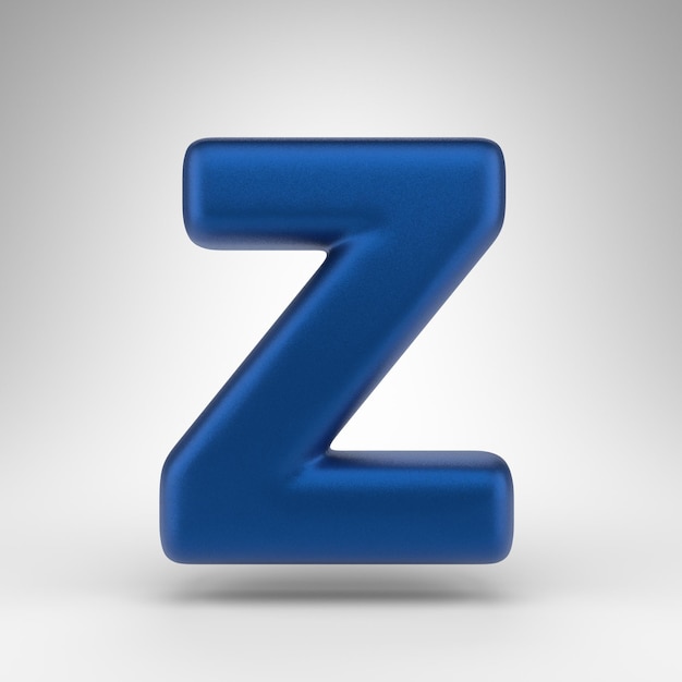 Buchstabe Z Großbuchstaben auf weißem Hintergrund. Anodisierte blaue 3D-gerenderte Schriftart mit matter Textur.