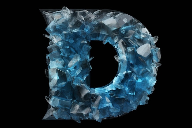 Buchstaben-Logo aus transparentem Eis und Kristallen in Weiß und Blau