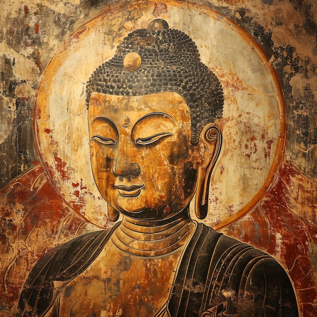 Foto buda do tathagata dunhuang grottoes mogao pintura mural linhas lisas preto