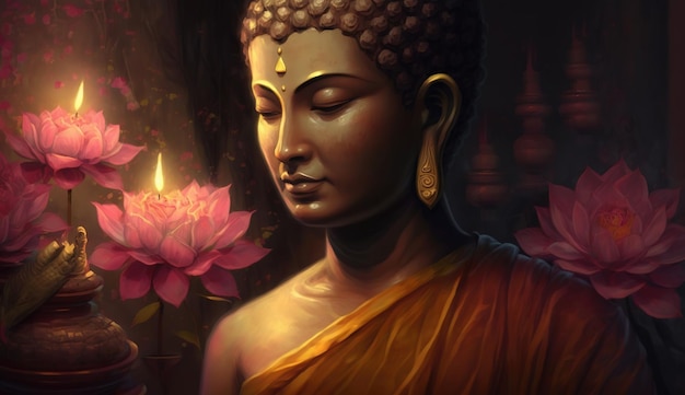 Buda em meditação para o festival budista de Happy Buddha Purnima Vesak