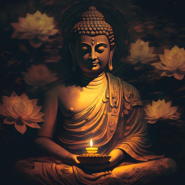 Buda em meditação para o festival budista de Happy Buddha Purnima Vesak