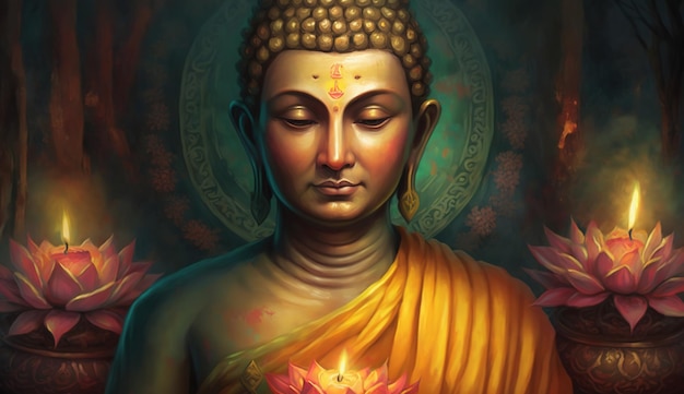 Buda em meditação para o festival budista de Happy Buddha Purnima Vesak